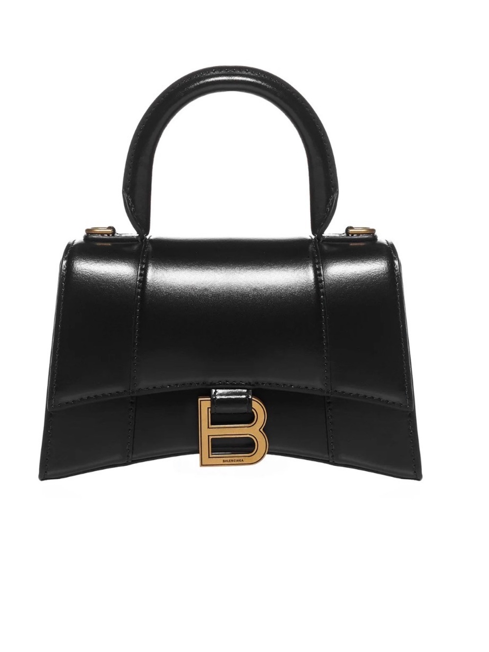 Balenciaga Black Hourglass Top-Handle Satchel with Gold 'B' Logo